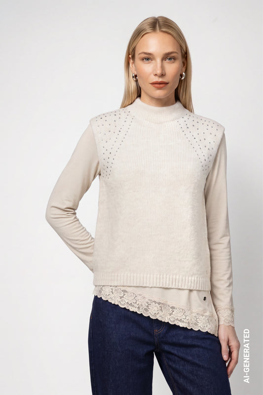 Monari Knitted Vest Warm Beige 810352
