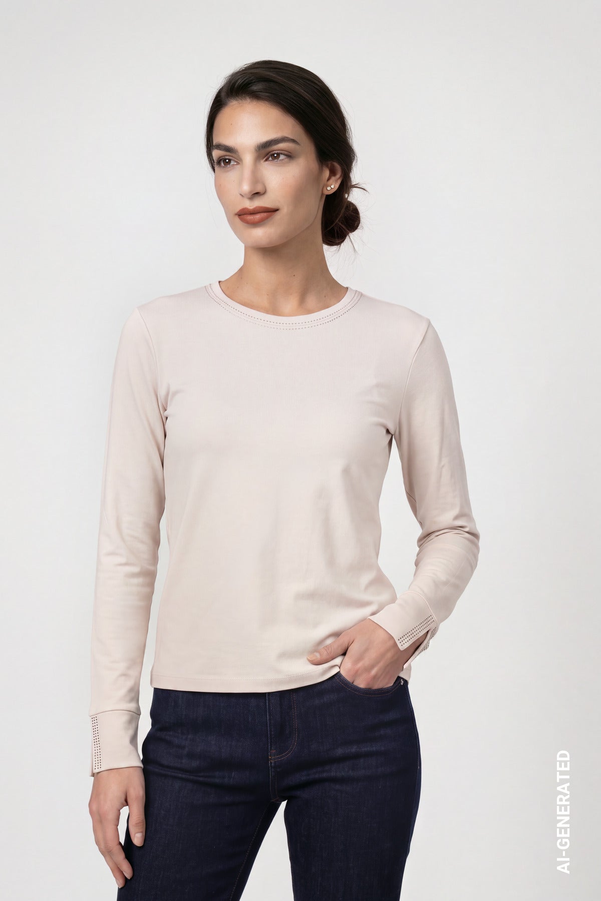 Monari Top Rhinestone Detail Beige 810532