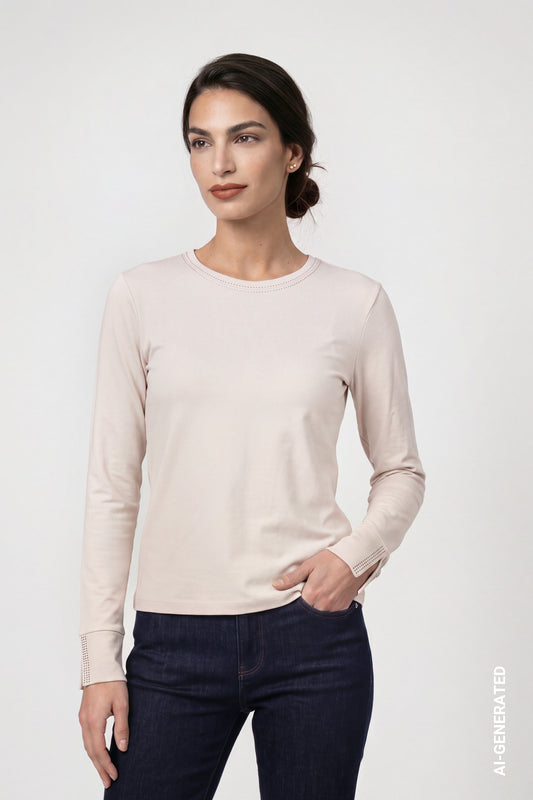 Monari Top Rhinestone Detail Beige 810532