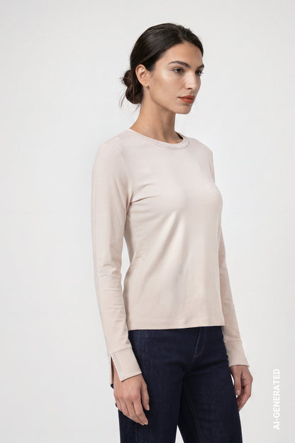 Monari Top Rhinestone Detail Beige 810532