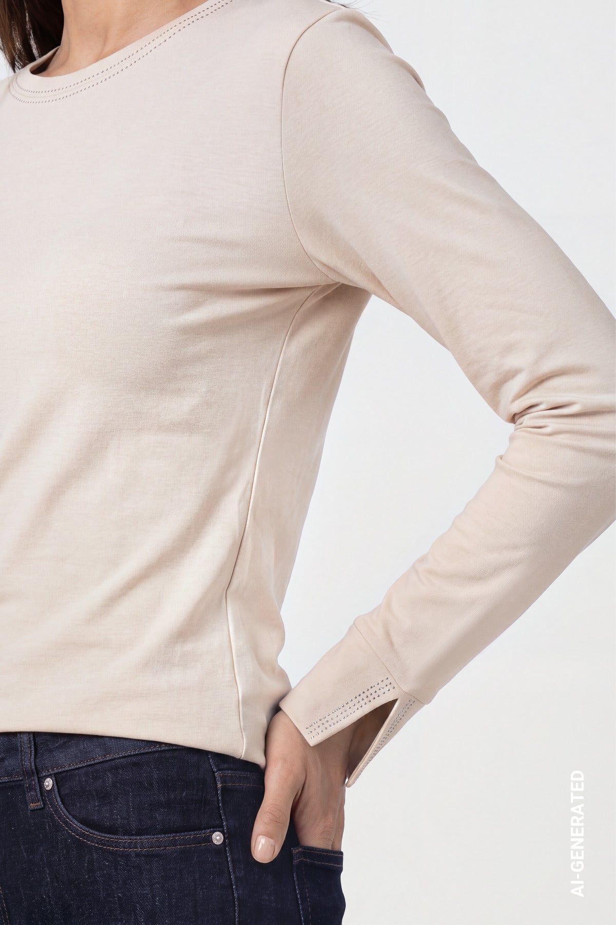Monari Top Rhinestone Detail Beige 810532