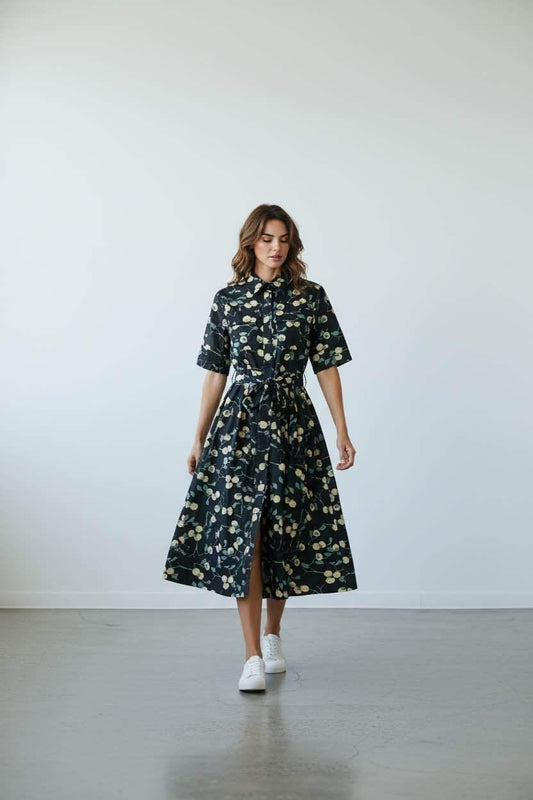 Helena Print Shirt Dress Black