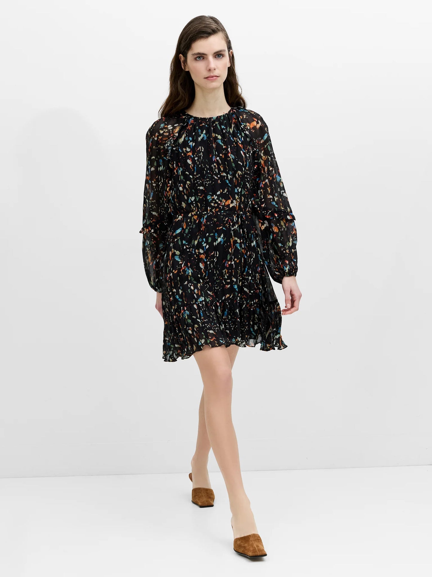French Connection Kylie Abstract Print Dress-Black Multi