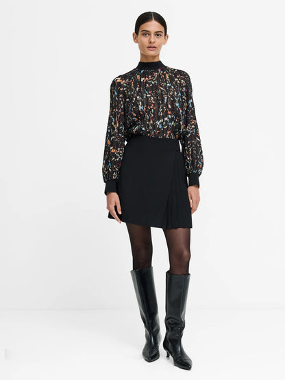 French Connection Kylie Abstract Printed Crinkle Blouse Black/Multi