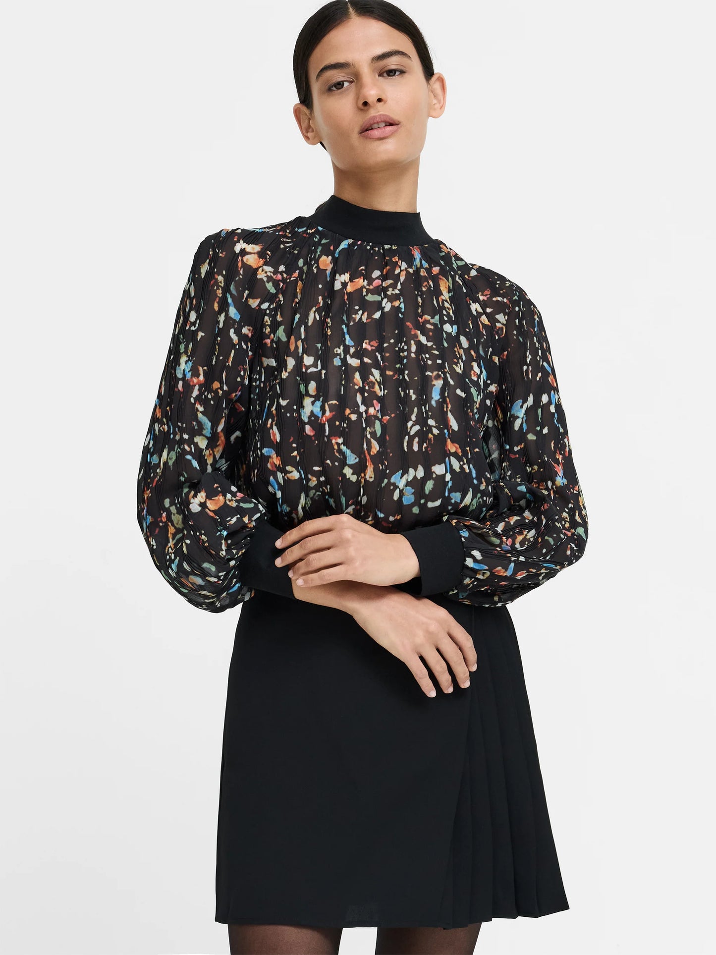 French Connection Kylie Abstract Printed Crinkle Blouse Black/Multi