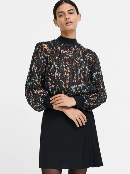 French Connection Kylie Abstract Printed Crinkle Blouse Black/Multi