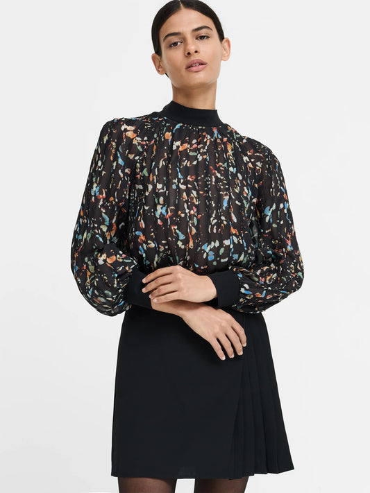 French Connection Kylie Abstract Printed Crinkle Blouse Black/Multi
