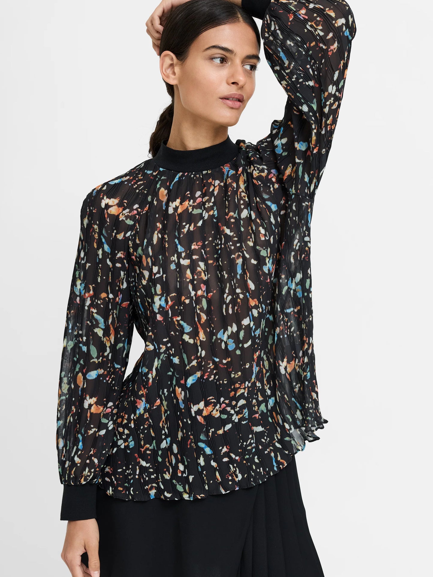 French Connection Kylie Abstract Printed Crinkle Blouse Black/Multi