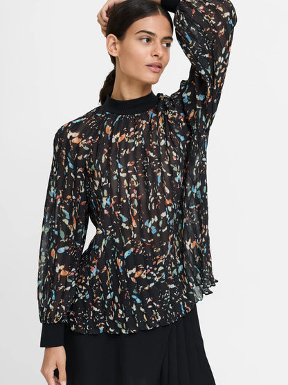 French Connection Kylie Abstract Printed Crinkle Blouse Black/Multi