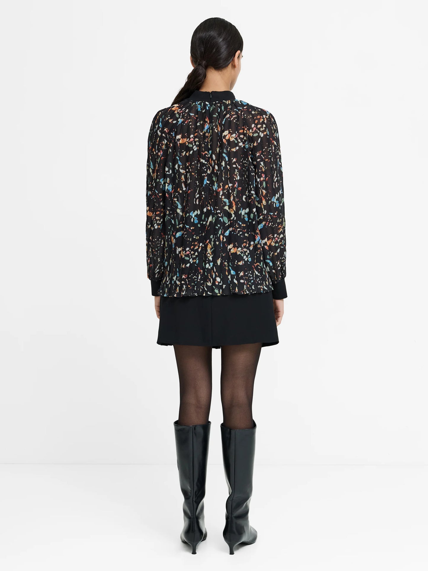French Connection Kylie Abstract Printed Crinkle Blouse Black/Multi
