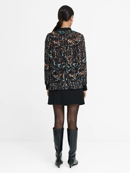 French Connection Kylie Abstract Printed Crinkle Blouse Black/Multi