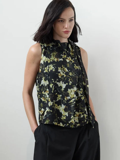 French Connection Serena Scarf Top Black Multi