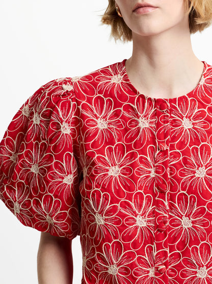 French Connection Embroidered Puff Sleeve Top