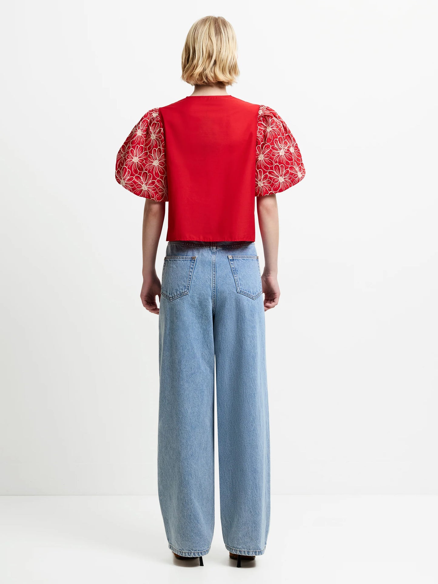 French Connection Embroidered Puff Sleeve Top