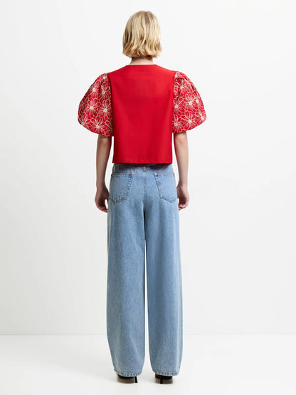 French Connection Embroidered Puff Sleeve Top