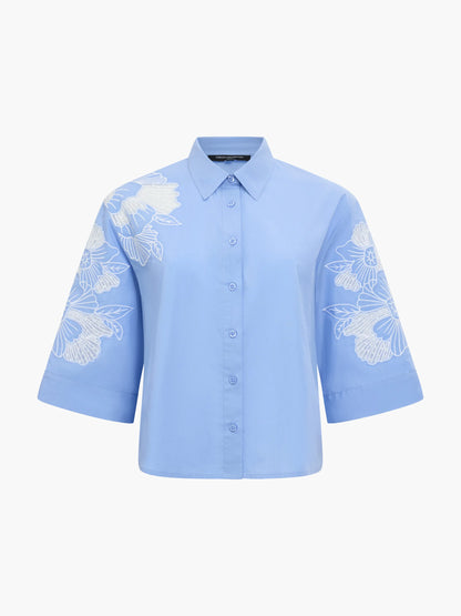 French Connection Cambria Floral Embroidered Blue Shirt