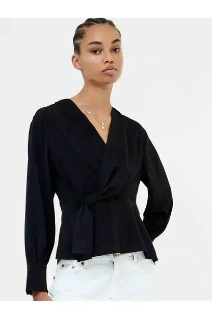 French Connection Black Crepe Peplum Top