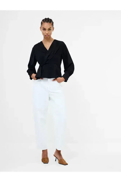 French Connection Black Crepe Peplum Top