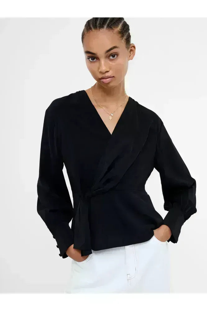 French Connection Black Crepe Peplum Top