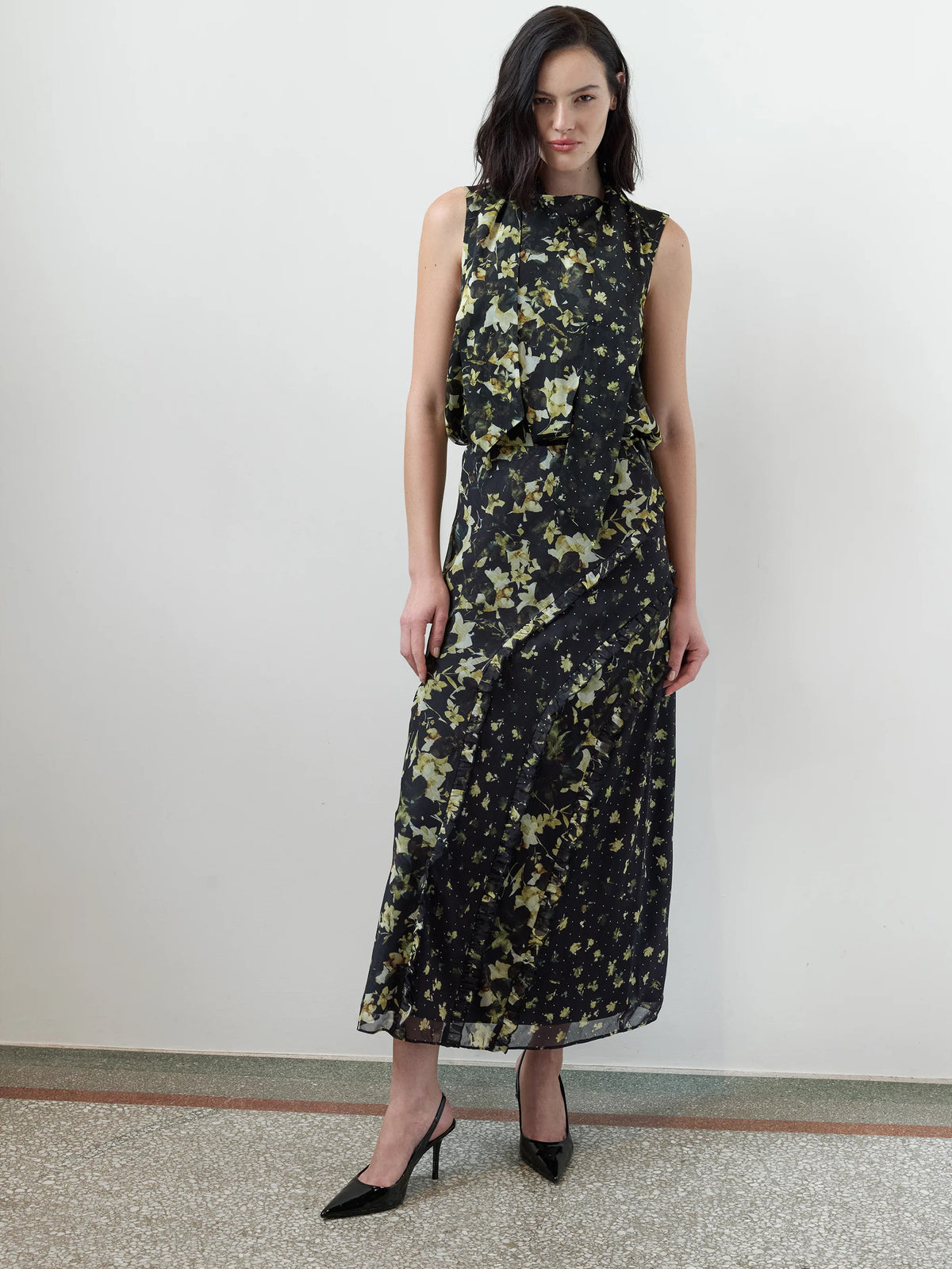 French Connection Serena Ruffle Skirt Black Multi
