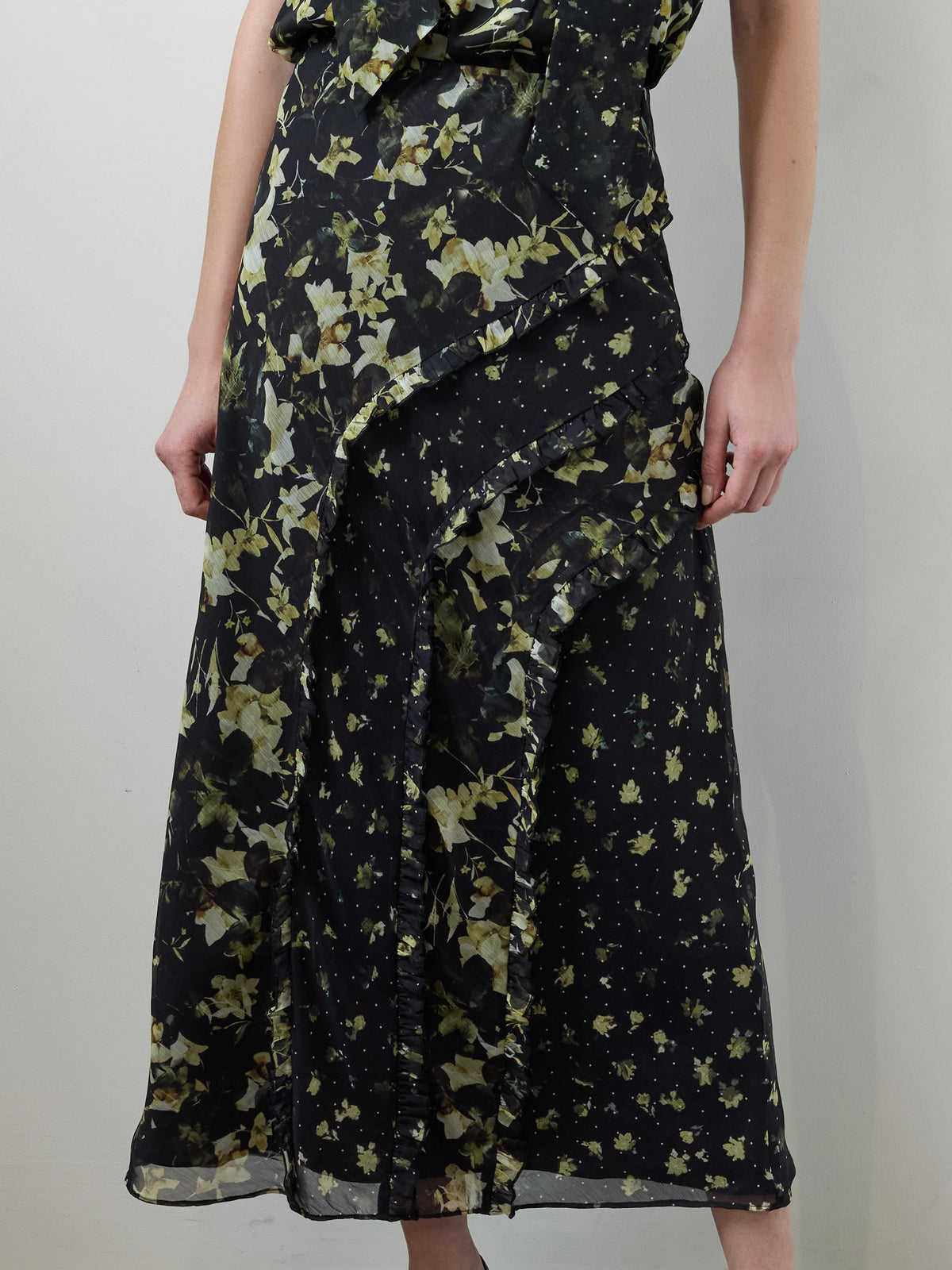 French Connection Serena Ruffle Skirt Black Multi