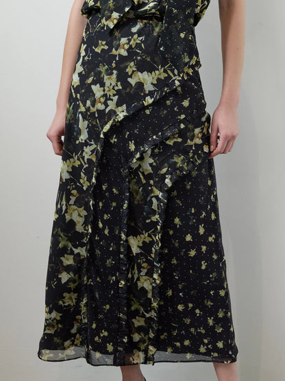 French Connection Serena Ruffle Skirt Black Multi