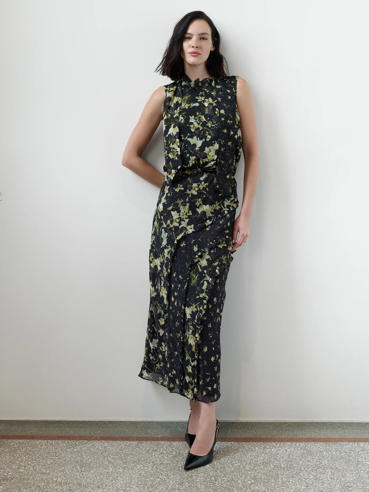 French Connection Serena Ruffle Skirt Black Multi