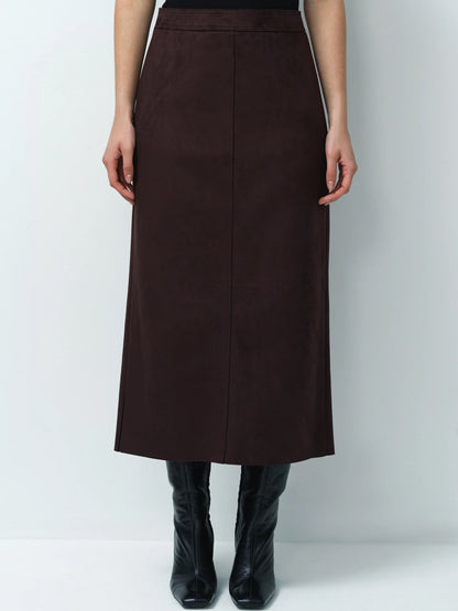 French Connection Laney Faux Suede Skirt Mocha Brown