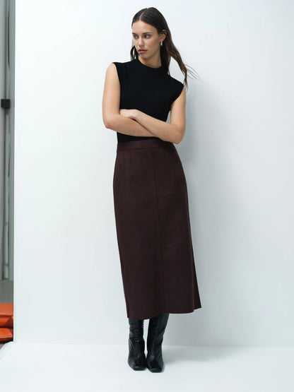 French Connection Laney Faux Suede Skirt Mocha Brown