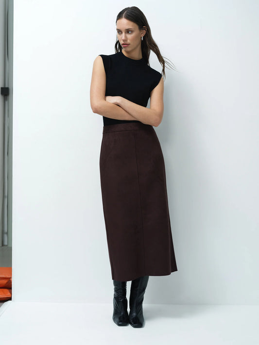 French Connection Laney Faux Suede Skirt Mocha Brown