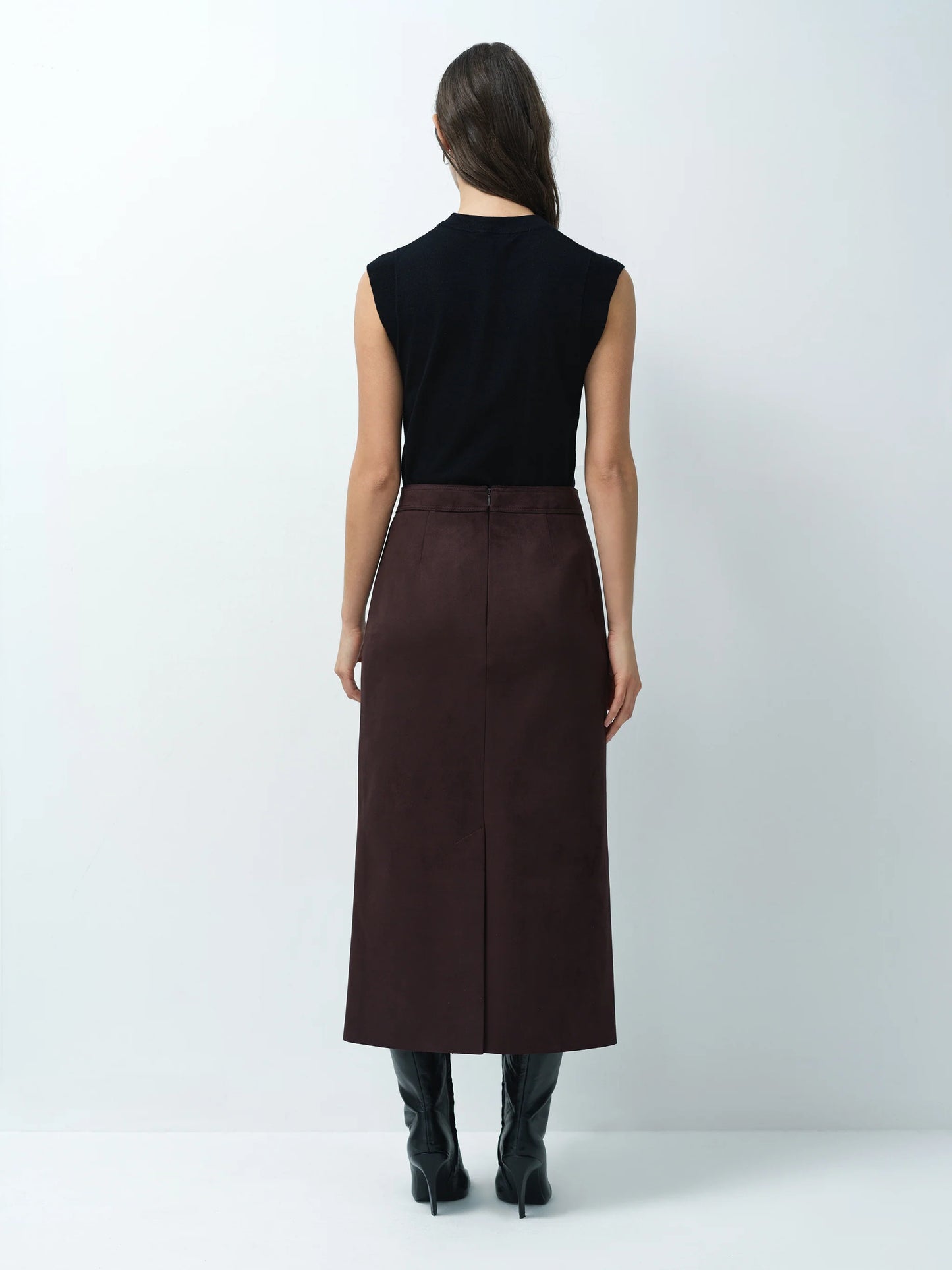French Connection Laney Faux Suede Skirt Mocha Brown