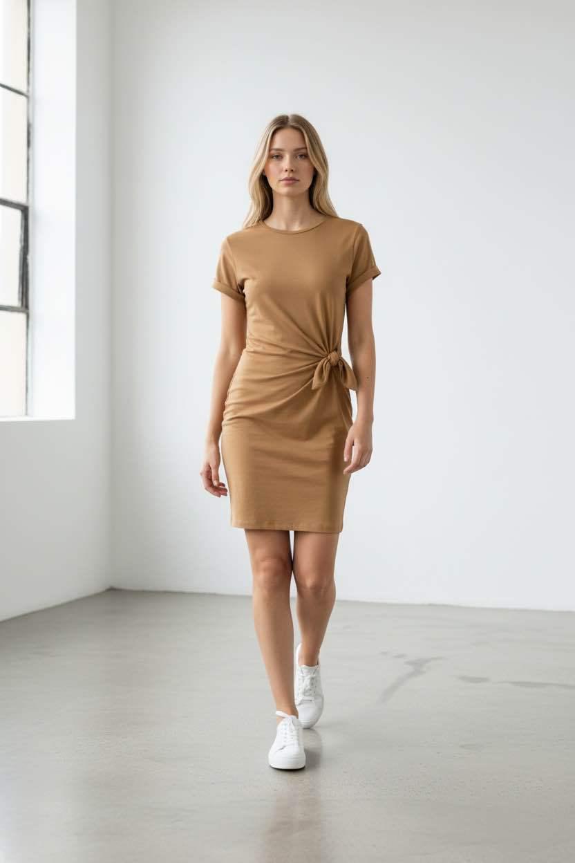 Kayce Short Knot Dress Camel