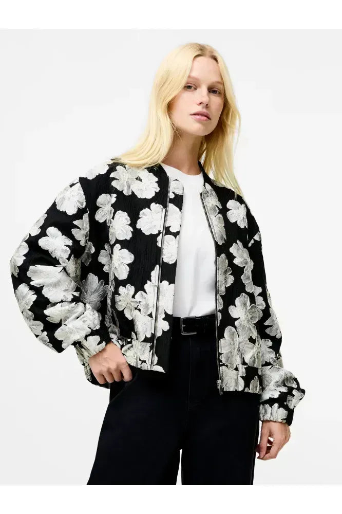 French Connection Cream/Black Lora Jacquard Bomber