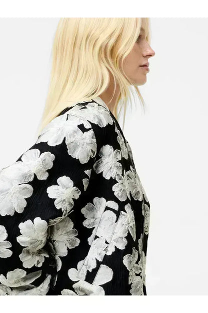 French Connection Cream/Black Lora Jacquard Bomber