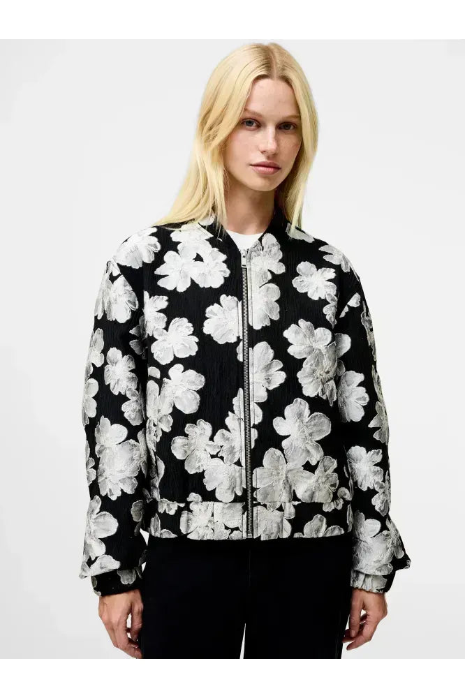 French Connection Cream/Black Lora Jacquard Bomber