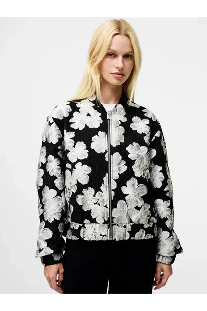 French Connection Cream/Black Lora Jacquard Bomber