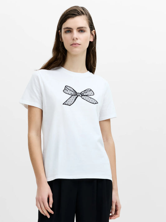 French Connection Bow T Shirt Linen-White/Black