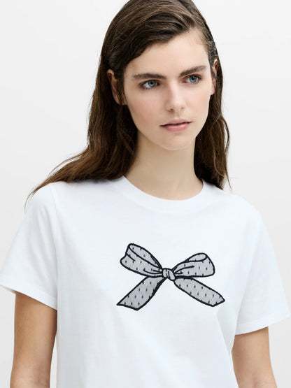 French Connection Bow T Shirt Linen-White/Black