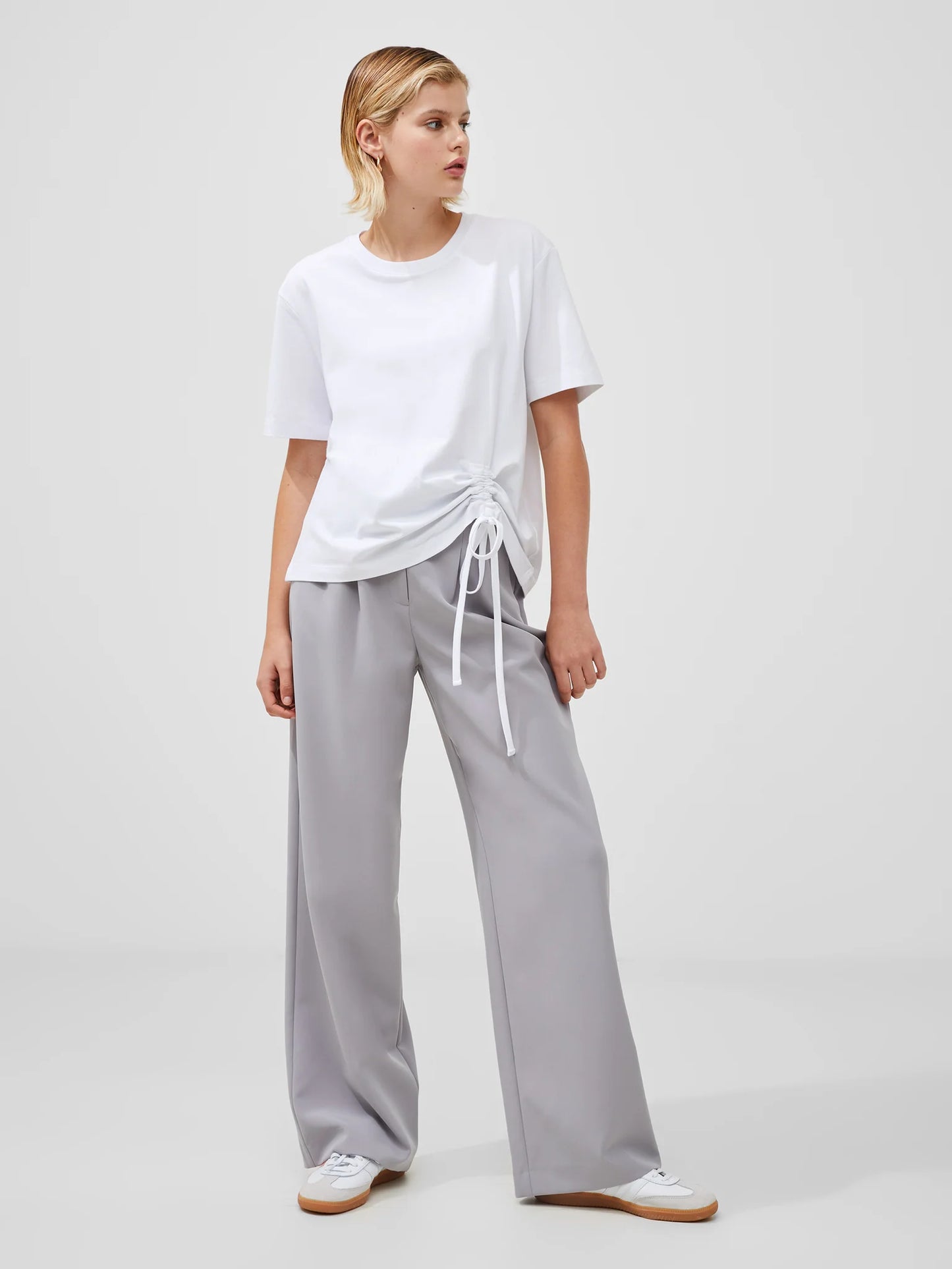 French Connection Cotton Rouched T-Shirt-Linen White