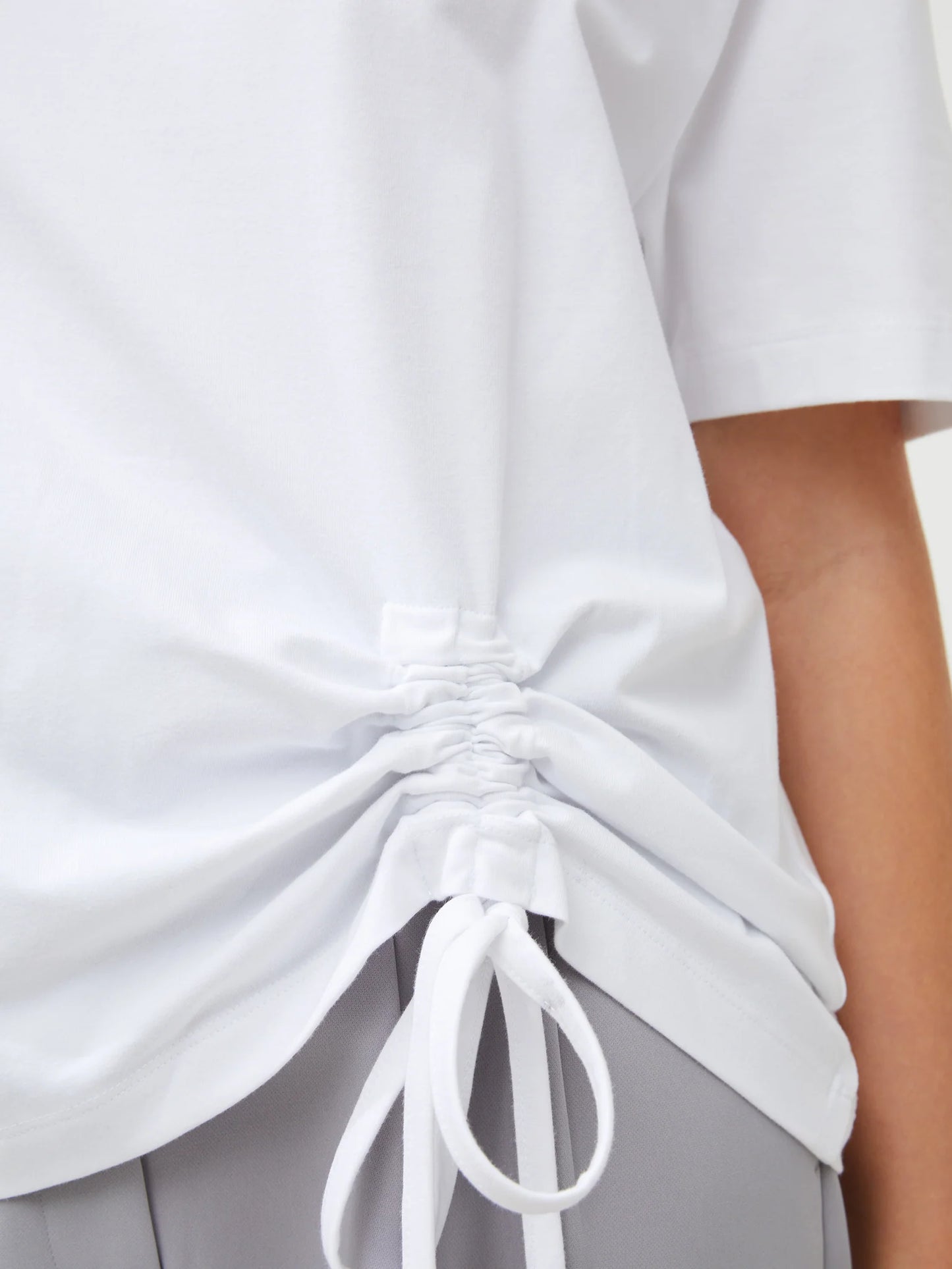 French Connection Cotton Rouched T-Shirt-Linen White