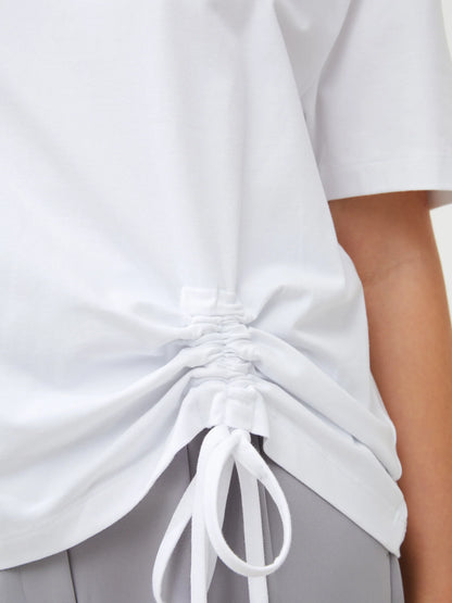French Connection Cotton Rouched T-Shirt-Linen White