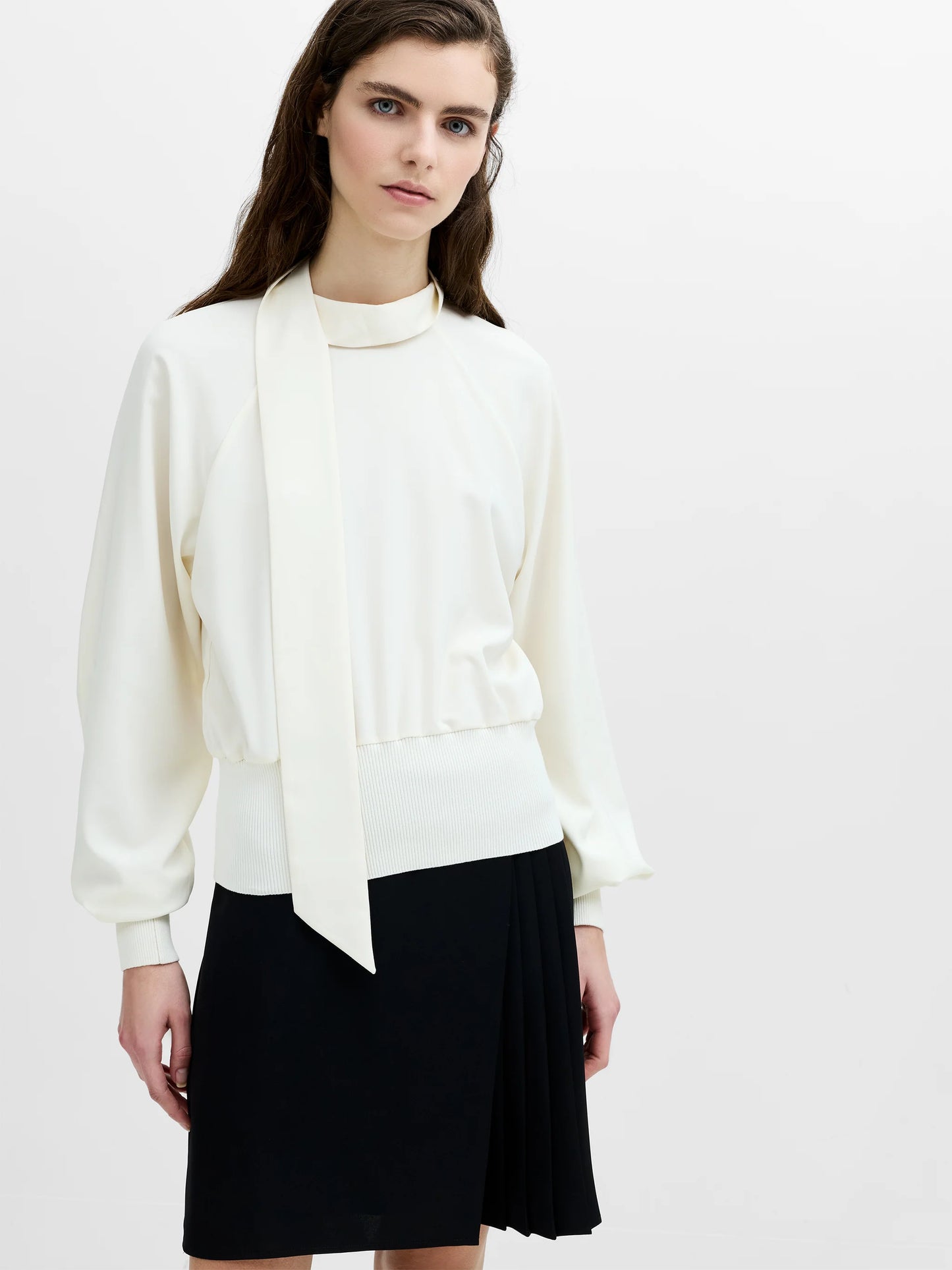 French Connection Krista Neck Scarf Detail Top Porcelain Cream