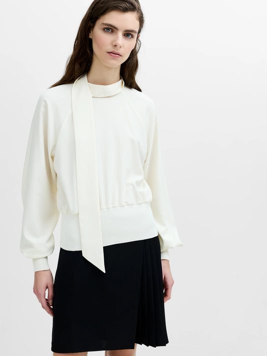 French Connection Krista Neck Scarf Detail Top Porcelain Cream