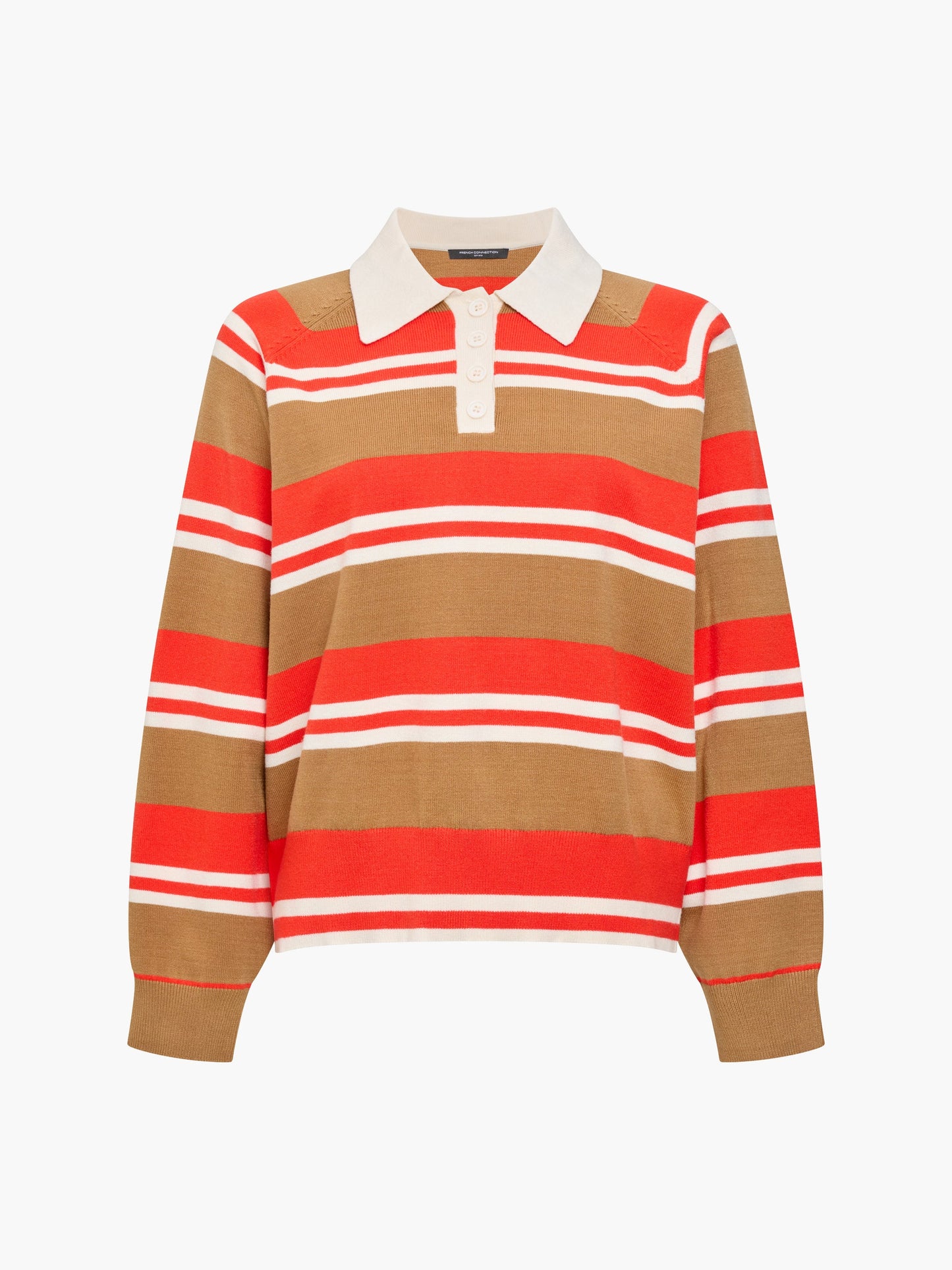 French Connection Yaz Stripe Polo Tobaco Neutrl