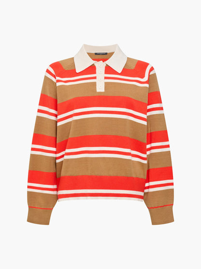 French Connection Yaz Stripe Polo Tobaco Neutrl