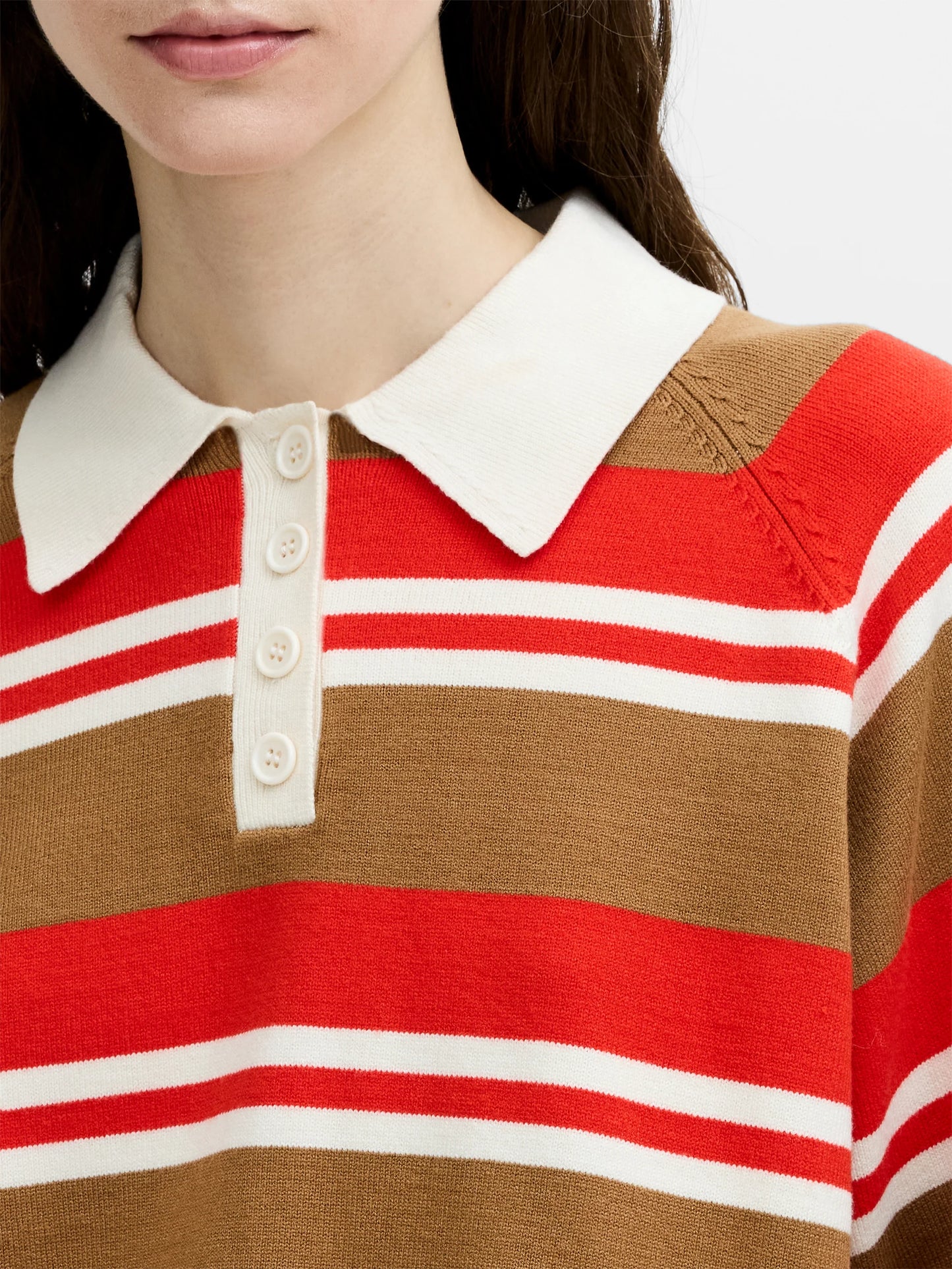 French Connection Yaz Stripe Polo Tobaco Neutrl