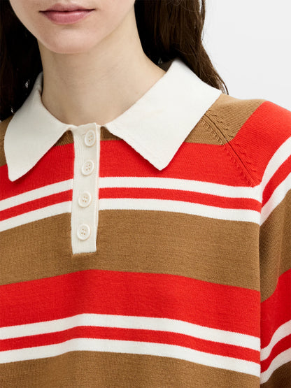 French Connection Yaz Stripe Polo Tobaco Neutrl