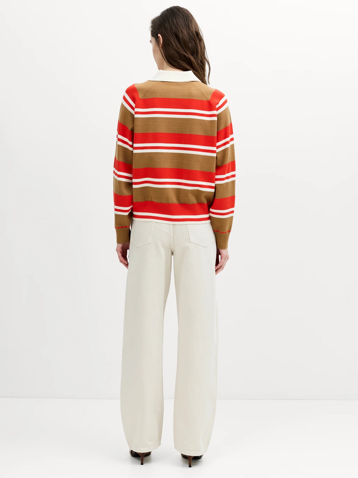 French Connection Yaz Stripe Polo Tobaco Neutrl