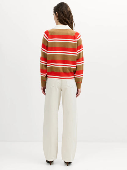 French Connection Yaz Stripe Polo Tobaco Neutrl