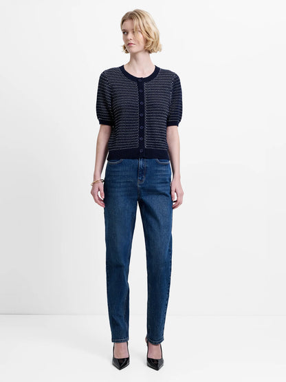 French Connection Haddie Faux Button Top Navy/White